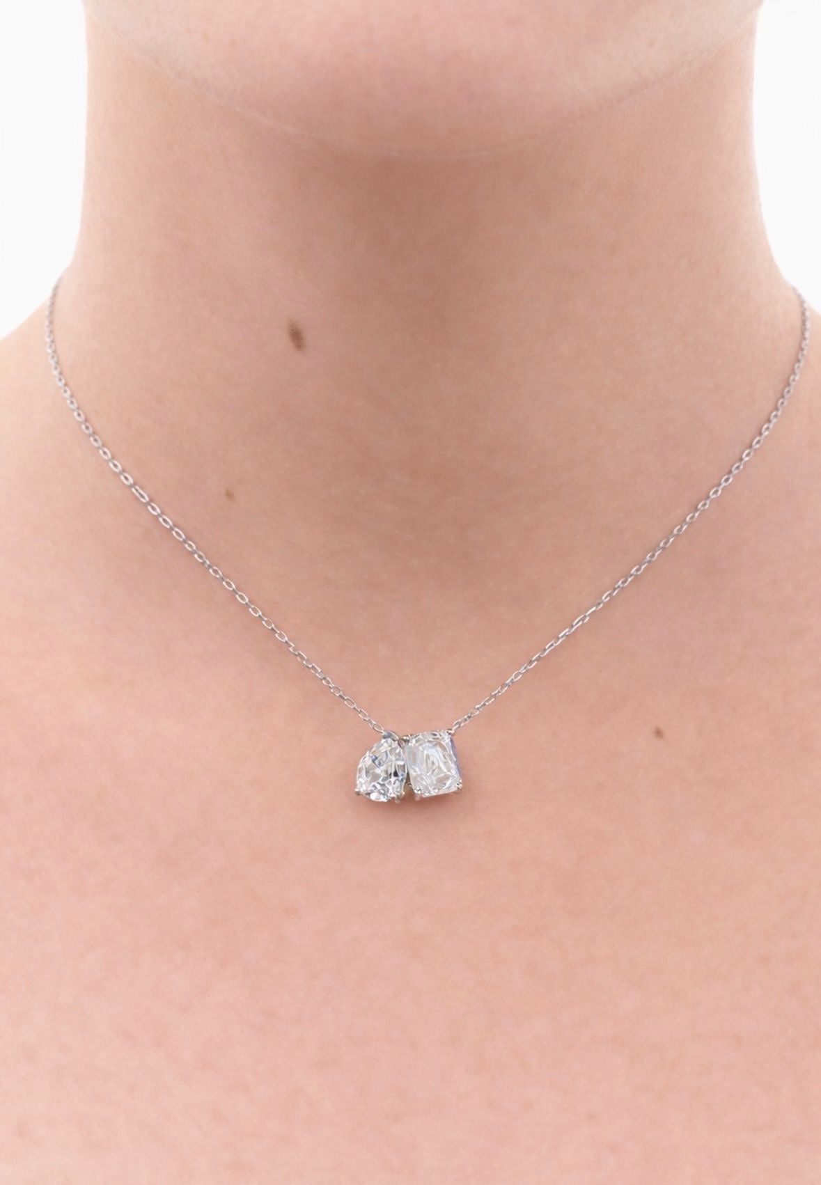 YOU AND ME PEAR AND SQUARE NECKLACE